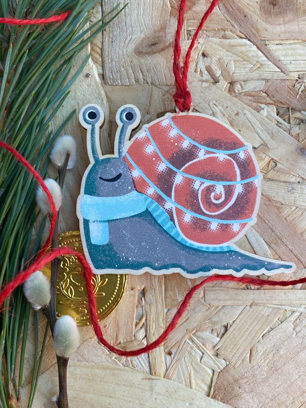 'Seasonal Snail' Plywood Christmas Decoration